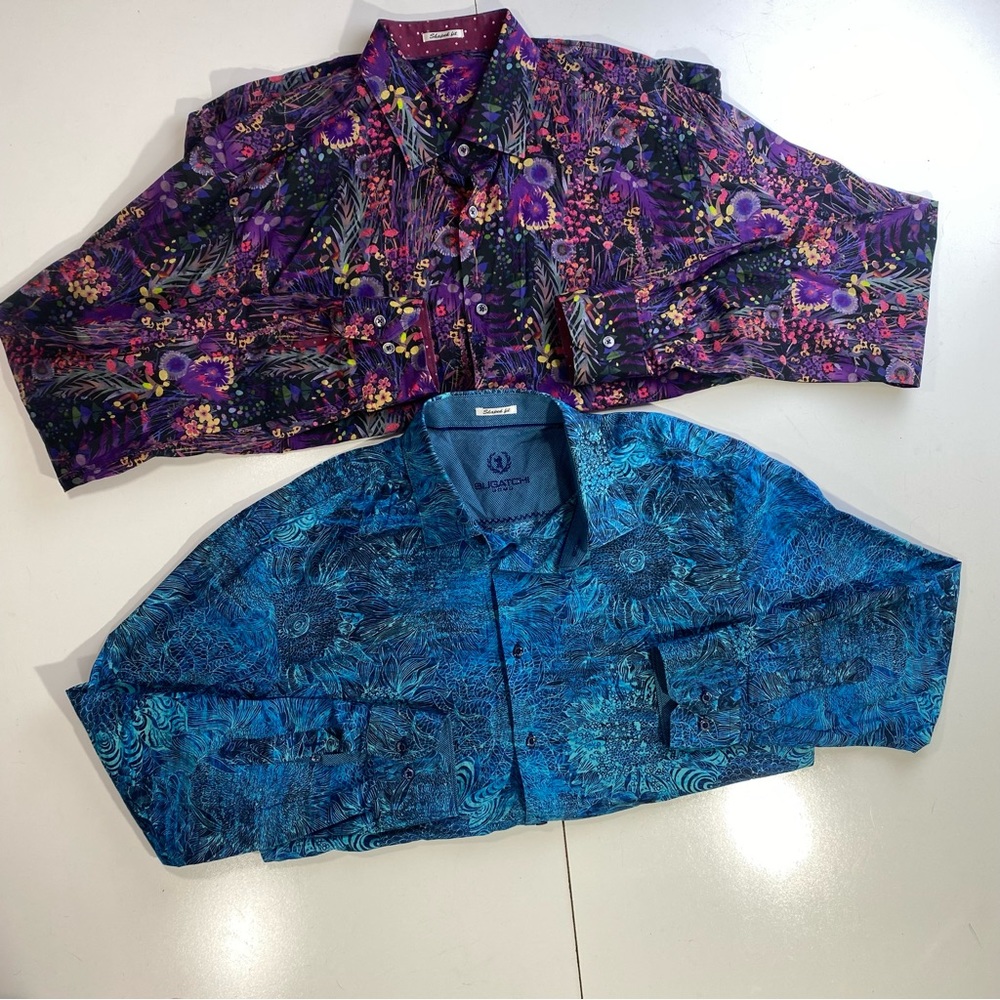 Bugatchi Lot Of Two Dress Button Down Shaped Fit Dress Shirts Blue & Purple L